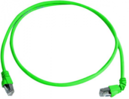 Patch cable, RJ45 plug, straight to RJ45 plug, angled, Cat 6A, S/FTP, PVC, 0.5 m, green