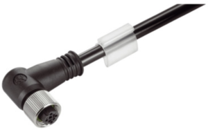 System cable, M12 socket, angled to open end, Cat 5, SF/UTP, Radox GKW S, 3 m, black