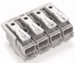 Mains connection terminal, 4 pole, 0.5-2.5 mm², clamping points: 4, white, push-in wire connection, 24 A