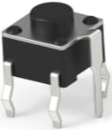 Short-stroke pushbutton, Form A (N/O), 50 mA/24 VDC, unlit , actuator (black, L 1.4 mm), 1.56 N, THT