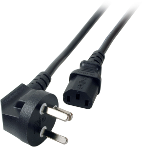 Power cord, Denmark, Dpin, angled on C13 jack, straight, black, 3 m