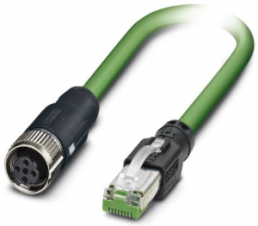 Network cable, M12 socket, straight to RJ45 plug, straight, Cat 5, SF/TQ, PVC, 10 m, green