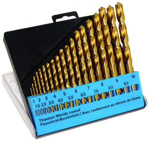 HSS metal drill kit, 19 pieces, 1-10 mm, Ø 10 mm, TIN coated, DIN 338, T3291