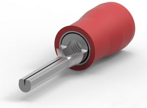 Insulated pin cable lug, 0.3-1.42 mm², AWG 22 to 16, 1.8 mm, red