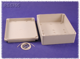 ABS enclosure, (L x W x H) 250 x 200 x 95 mm, light gray (RAL 7035), IP65, RS5705