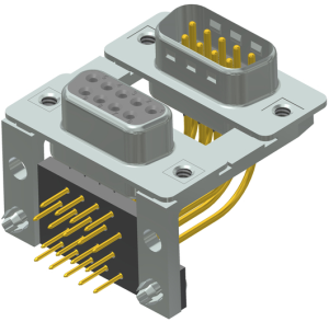 D-Sub socket/plug, 15 pole, high density, equipped, pin header/pin header, angled, solder pin, 163A19539X