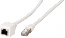 Extension cable, RJ45 plug, straight to RJ45 socket, straight, Cat 6A, S/FTP, LSZH, 1 m, white