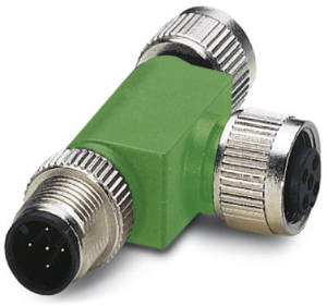 Adapter, M12 (5 pole, socket/plug) to M12 (5 pole, socket), T-shape, 1541186