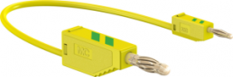 Measuring lead with (2 mm plug, spring-loaded, straight) to (4 mm plug, spring-loaded, straight), 150 mm, green/yellow, PVC, 0.5 mm², CAT O