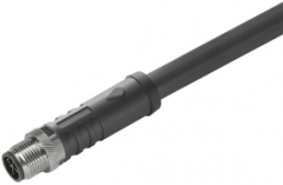 Sensor actuator cable, M12-cable plug, straight to open end, 3 pole, 10 m, PUR, black, 12 A, 2050021000