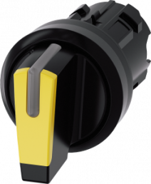 Toggle switch, illuminable, groping, waistband round, yellow, front ring black, 2 x 45°, mounting Ø 22.3 mm, 3SU1002-2BM30-0AA0