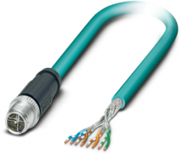 Network cable, M12-plug, straight to open end, Cat 6A, S/FTP, PUR, 20 m, blue