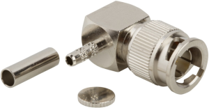 Mini BNC plug 75 Ω, RG-161, RG-179, RG-187, Belden 9221, crimp connection, angled, 031-70339