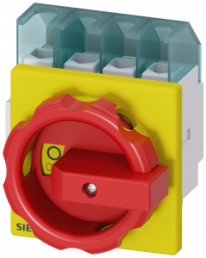 Emergency stop load-break switch, Rotary actuator, 4 pole, 25 A, 690 V, (W x H x D) 67 x 84 x 92.5 mm, front mounting, 3LD2103-1TL53