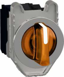 Selector switch, illuminable, latching, waistband round, orange, front ring black, 3 x 45°, mounting Ø 30.5 mm, XB4FK135B5