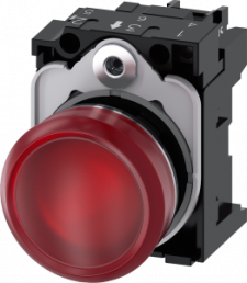 Indicator light, 22 mm, round, metal, high gloss,red, lens, smooth, 230 V AC