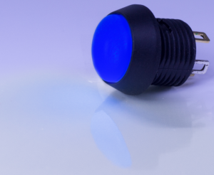 Pushbutton, 1 pole, black, illuminated  (blue), 0.4 A/32 V, mounting Ø 12 mm, IP67, FL12LB5