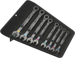 Open-end ratchet wrench kit, 8 pieces with bag, 5/16", 3/8", 7/16", 1/2", 9/16", 5/8", 11/16", 3/4", 30°, 310 mm, 1486 g, Chrome molybdenum steel, 05020012001