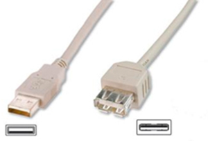 USB 2.0 extension line, USB plug type A to USB socket type A, 1.8 m, beige