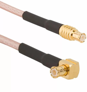 Coaxial Cable, MCX plug (straight) to MCX plug (angled), 50 Ω, RG-316, grommet black, 153 mm, 255103-01-06.00