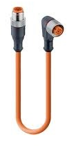 Sensor actuator cable, M12-cable plug, straight to M12-cable socket, angled, 4 pole, 7.5 m, PUR, orange, 4 A, 74897