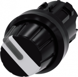 Toggle switch, illuminable, latching, waistband round, white, front ring black, 90°, mounting Ø 22.3 mm, 3SU1002-2AF60-0AA0