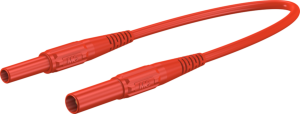 Measuring lead with (4 mm plug, spring-loaded, straight) to (4 mm plug, spring-loaded, straight), 1 m, red, PVC, 1.0 mm², CAT III