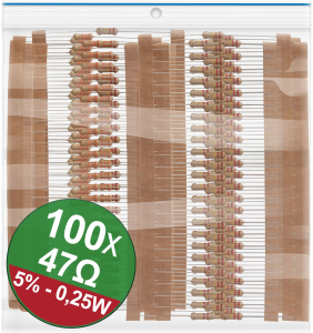 Carbon Film Resistor, 47 Ω, 0.25 W, ±5 %, Bag with 100 pieces