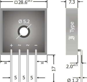 Diotec bridge rectifier, 140 V, 35 A, flat bridge, KBPC3502I