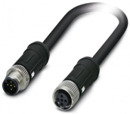 Sensor actuator cable, M12-cable plug, straight to M12-cable socket, straight, 5 pole, 2 m, PE-X, black, 4 A, 1407337