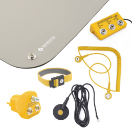 ESD handling set 6 pcs mat gray (900x610x2), wrist strap, 2 cables, 1 grounding plug, 1 grounding module, 9-361-A