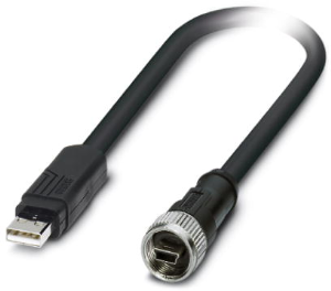 USB patch cable, USB plug type A, straight to mini USB plug type B, straight, 2 m, black