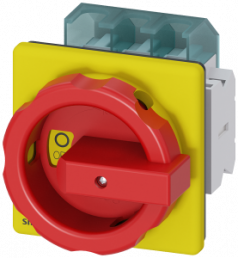 Emergency stop load-break switch, Rotary actuator, 3 pole, 63 A, 690 V, (W x H x D) 90 x 106 x 110.5 mm, front mounting, 3LD2504-1TP53