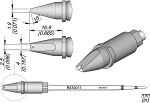 JBC soldering tip, chisel shape, R470017/4.0 x 1.8mm