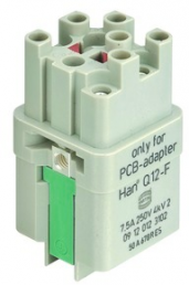 Socket contact insert, 3A, 12 pole, equipped, solder connection, with PE contact, 09120123102