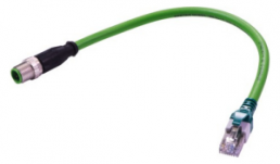 Sensor actuator cable, M12-cable plug, straight to RJ45-cable plug, straight, 4 pole, 0.2 m, PUR, green, 09486896018002