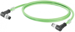 PROFINET cable, M12-plug, angled to M12-plug, angled, Cat 5e, SF/UTP, PUR, 0.3 m, green