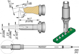 JBC soldering tip, R245027/1.0 mm, drawing soldering tip