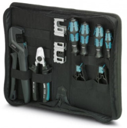 Tool kit with crimping pliers, dies for MC3, MC4 and SOLARLOK connectors, stripping tool, VDE cable cutter, VDE screwdriver, 1212071