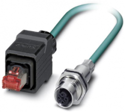 Network cable, M12 socket, straight to RJ45 plug, straight, Cat 5e, SF/UTP, PUR, 2 m, blue