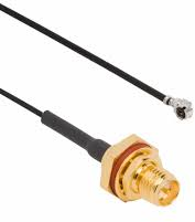 Coaxial Cable, SMA jack (straight) to AMC plug (angled), 50 Ω, 1.13 mm micro cable, grommet black, 100 mm, 336312-12-0100