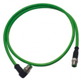 Sensor actuator cable, M12-cable plug, straight to M12-cable plug, angled, 4 pole, 1.5 m, PUR, green, 21349492477015