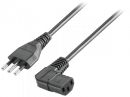 Device connection line, Italy, plug type L, straight on C13 jack, angled, black, 3 m