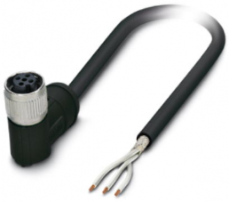 Sensor actuator cable, M12-cable socket, angled to open end, 3 pole, 5 m, PE-X, black, 4 A, 1407307