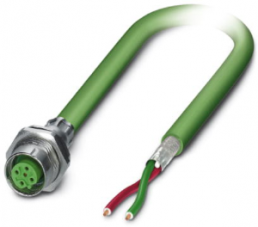 Sensor actuator cable, M12-cable plug, straight to open end, 2 pole, 2 m, PVC, green, 4 A, 1402849