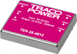 DC/DC converter, 18-36 VDC, 30 W, 2 outputs, ±12 VDC, 89 % efficiency, TEN 25-2422