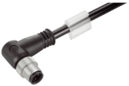 System cable, M12-plug, angled to open end, Cat 5e, SF/UTP, Radox GKW S, 1.5 m, black