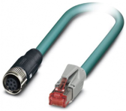 Network cable, RJ45 plug, straight to M12 socket, straight, Cat 5, SF/UTP, PUR, 10 m, blue