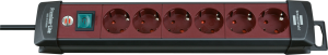 Outlet strip, 6-way, 3 m, 16 A, red/black, 1 95176 0 100