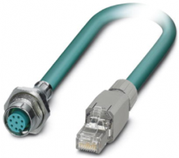 Network cable, M12 socket, straight to RJ45 plug, straight, Cat 5, S/UTP, PUR, 2 m, blue